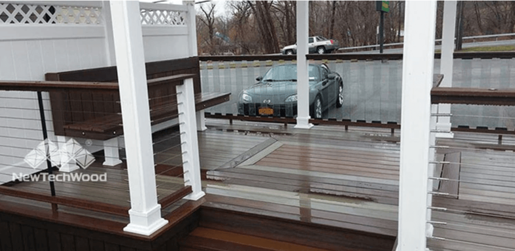 car parked behind deck